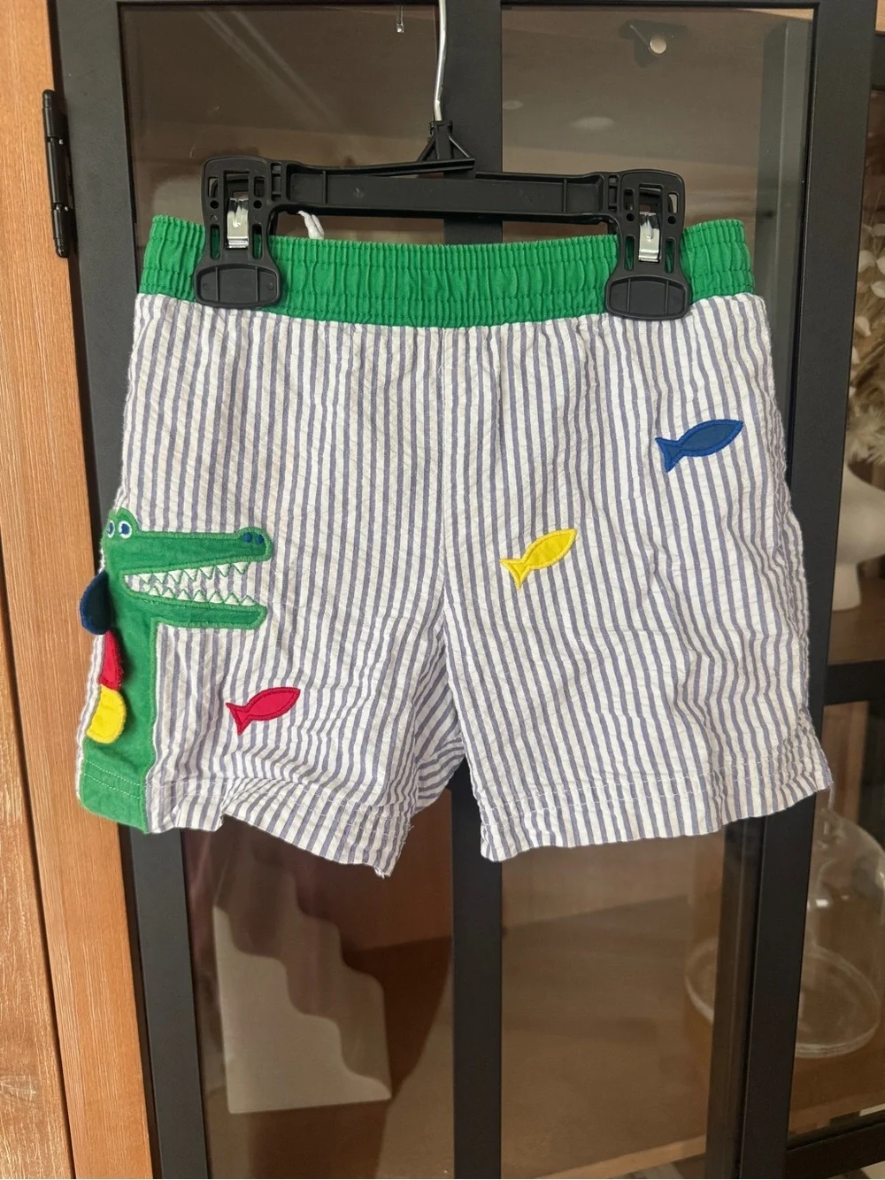 Florence Eiseman applique swimming trunks shorts seersucker alligator toddler